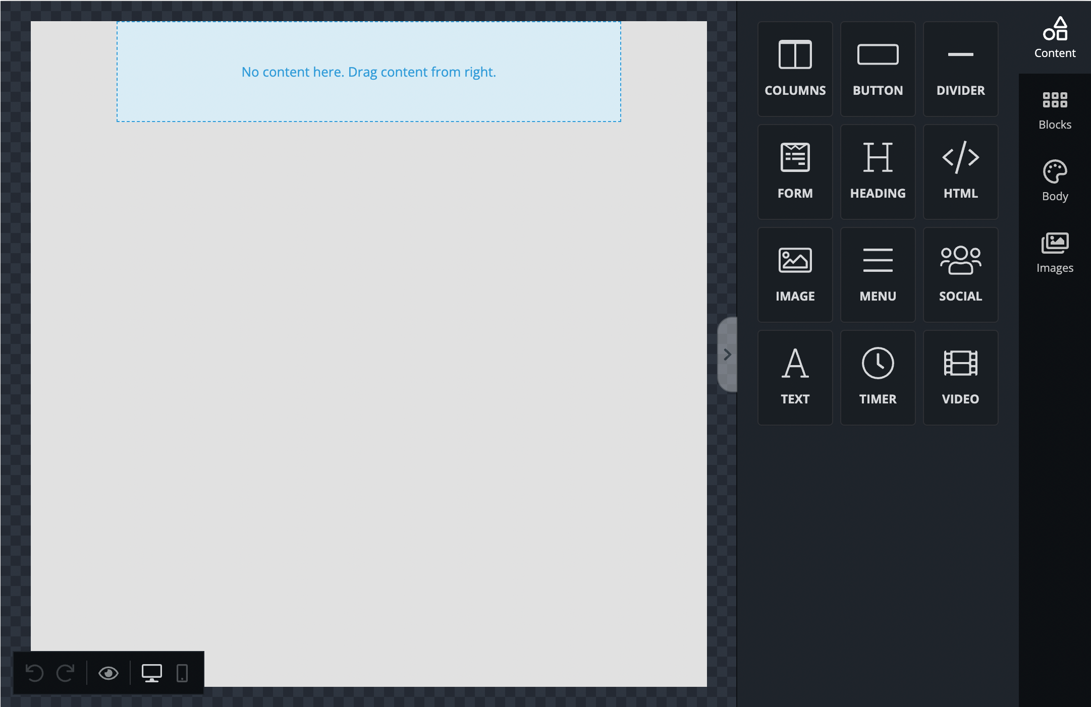 Page Builder Dark Mode Interface