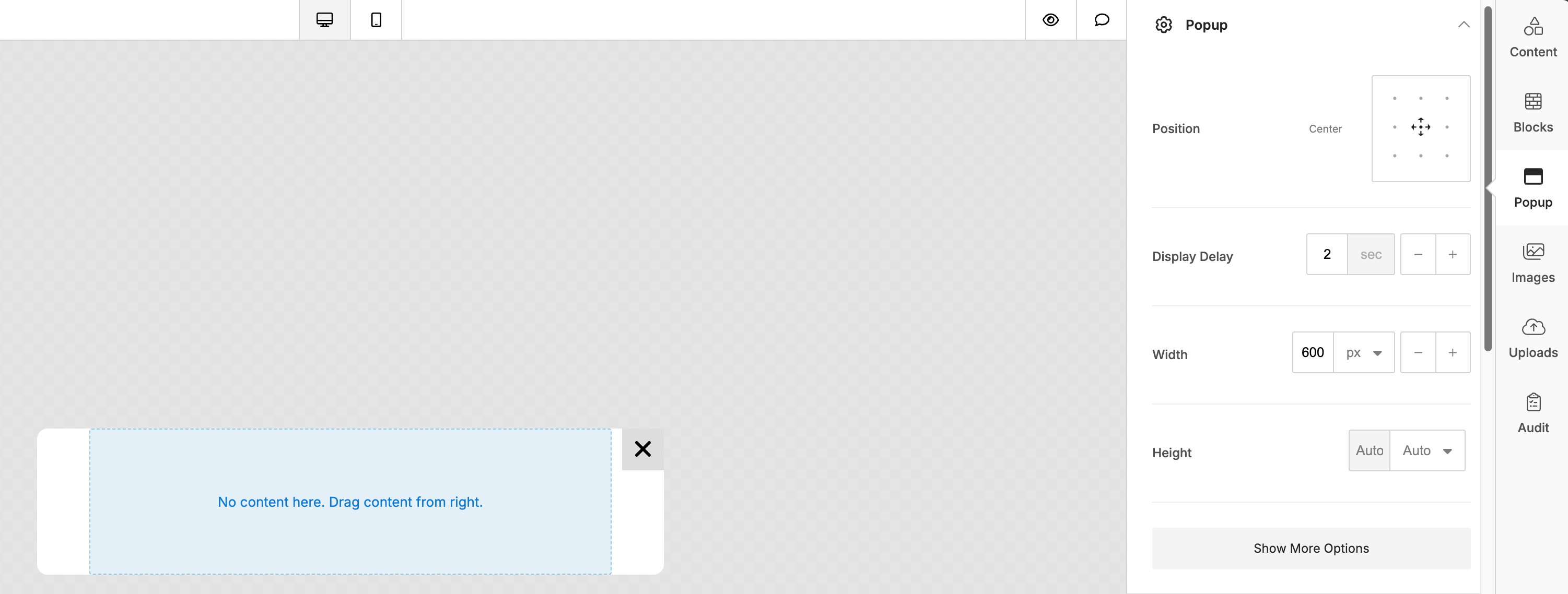 Popup Display Delay Settings