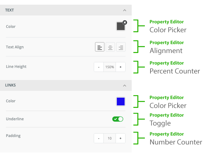 Property Panel Editors Interface