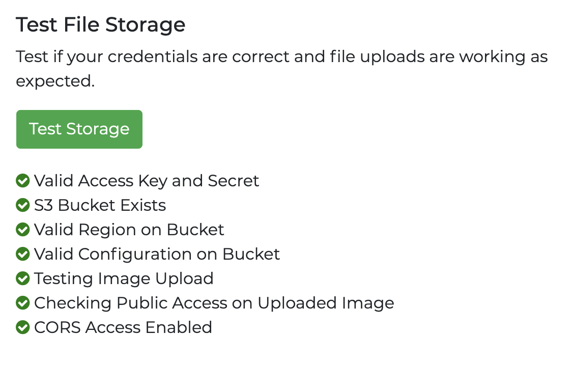 Test Storage Results