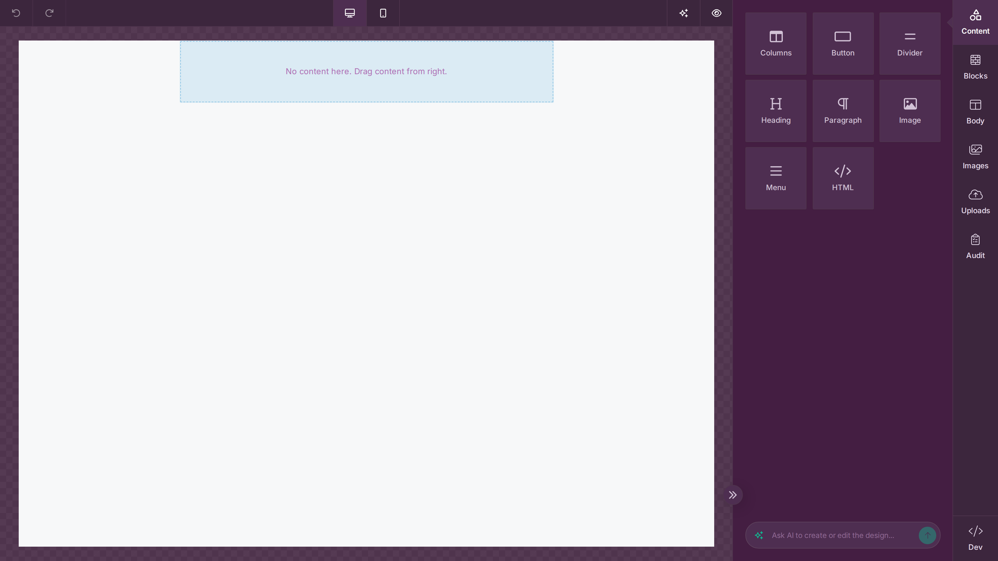 The builder with a custom Modern Dark Purple theme