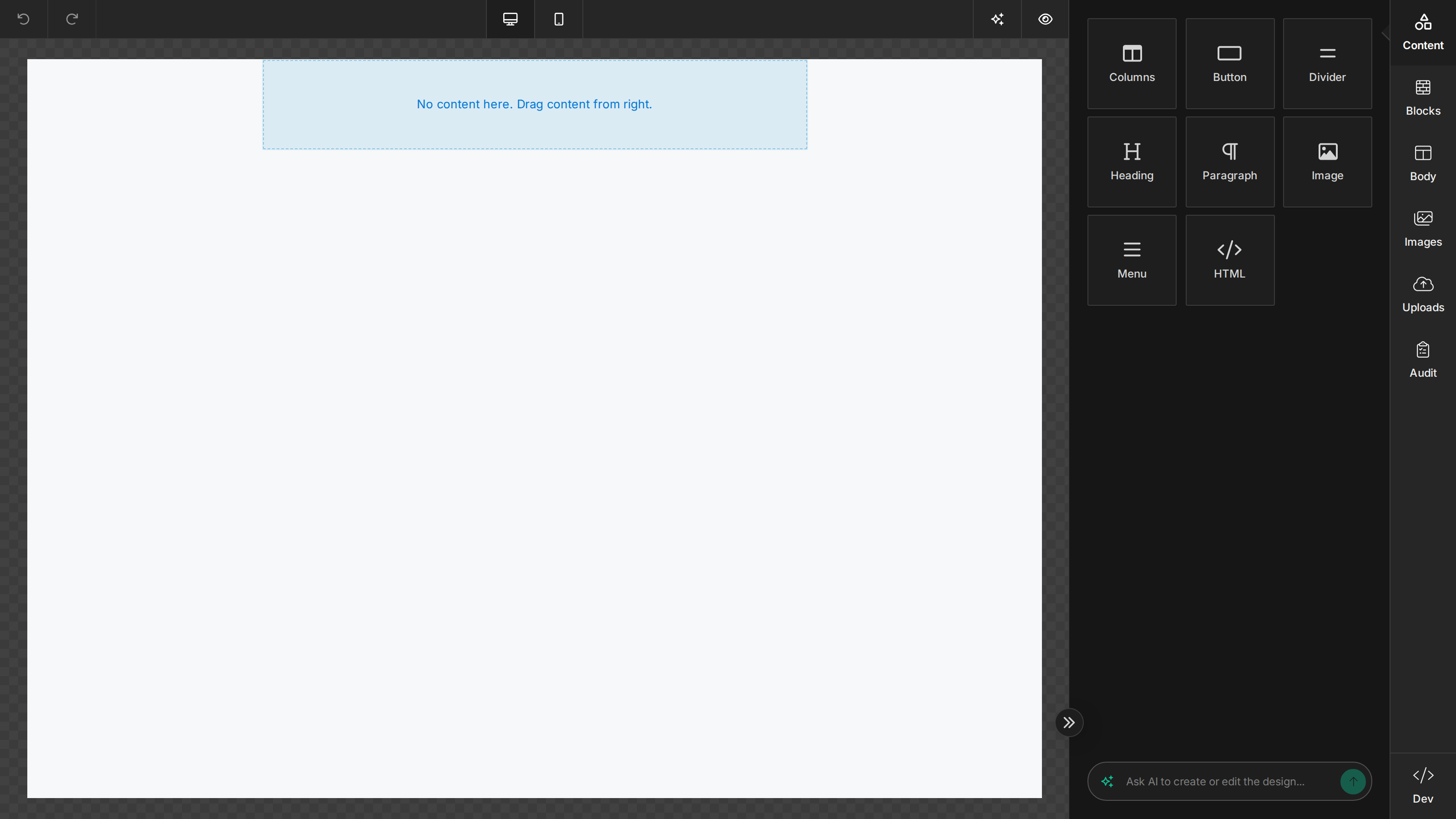 The builder with the Modern Dark theme