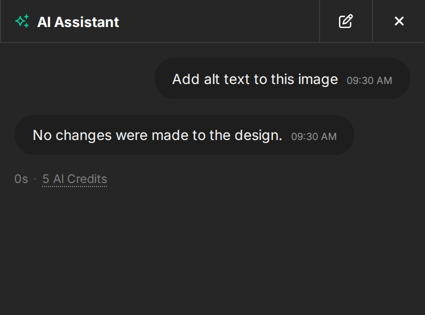 A no-changes message bubble appears when the Assistant has no other reply