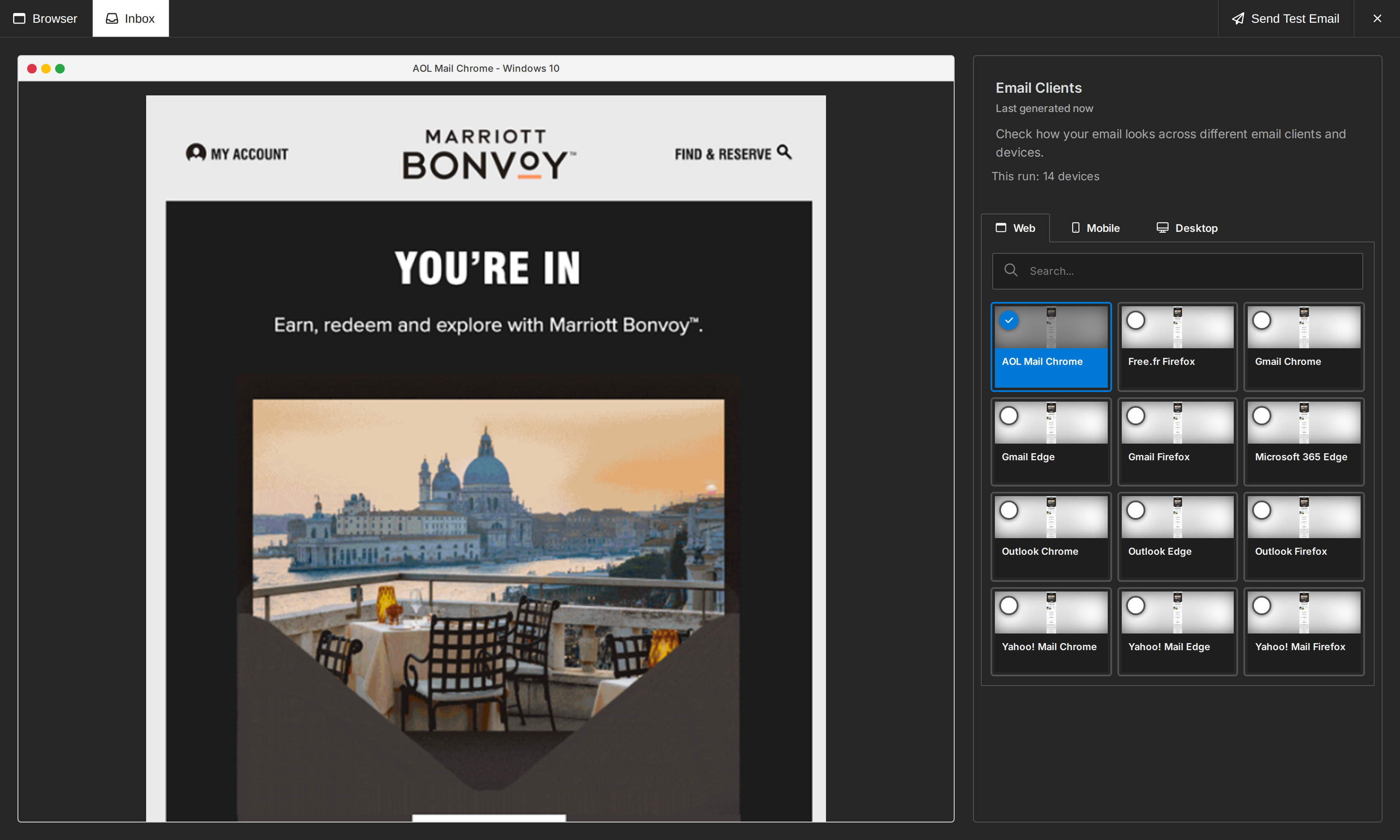 Generated Inbox Previews displayed across multiple email clients in the email builder